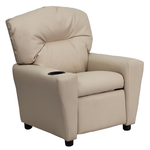 Flash Möbel modernes beige Vinyl Kinder Liege mit Becherhalter, beige, 39' D x 24.5' W x 28' H