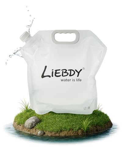 Liebdy® Faltbarer Wasserbehälter 10 Liter, BPA frei, Flexibler Wasserkanister, Gießkanne faltbar für Camping, Festival, Survival- und Outdoor Spaß, Notfallausrüstung, Krisenvorbereitung | transparent
