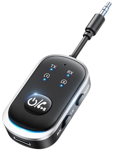 Mohard 2 in 1 Bluetooth Transmitter & Empfänger, AUX Bluetooth Adapter Klinke 3.5mm für Auto/TV/Stereoanlage, 5.3 Flugzeug Bluetooth Sender Bluetooth Splitter für 2 Kopfhörer, 12 Stunden Spielzeit