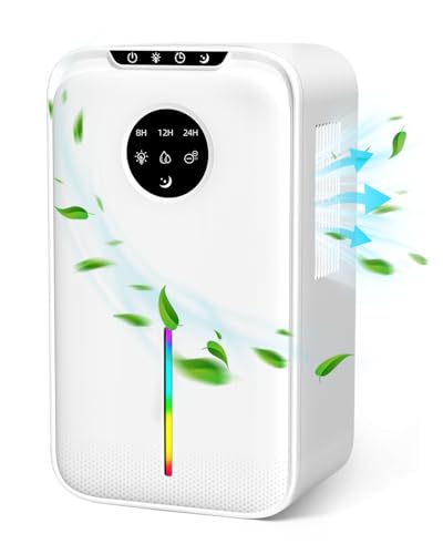 2500ml Luftentfeuchter Elektrisch, Ultra Leiser Raumentfeuchter mit Ablaufschlauch, 8/12/24H Timer, 30 dB Schlafmodus, 7 Farblichter, Automatischer Abschaltung, für Wohnung, Badezimmer, Keller