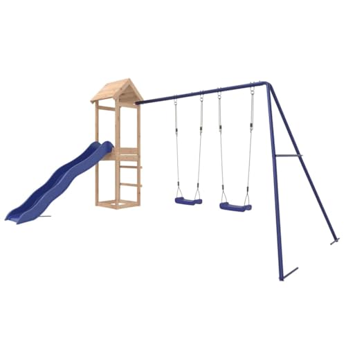 vidaXL Spielturm, Klettergerüst mit Rutsche Schaukel, Kinder Kletterturm mit Holzdach, Spiel-Zubehör für Garten, Holz Spielplatz, Massivholz Kiefer