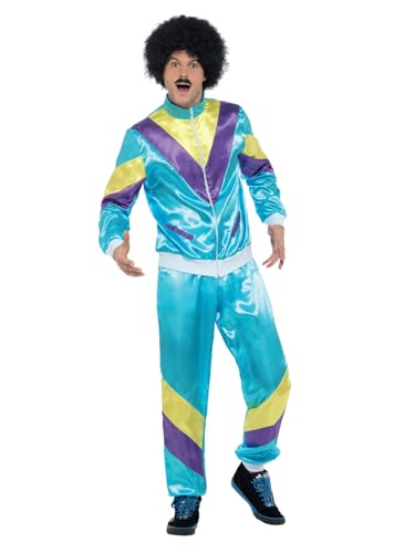 Smiffys 80er Hochmodischer Jogginganzug Kostüm, Blau, mit Jacke und Hose