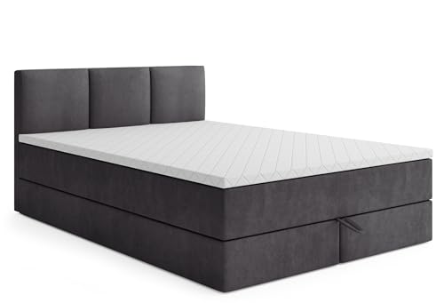 MRGROUP Boxspringbett RYGA mit Bettkasten Matratze Topper Doppelbett (Swing 19 - dunkelgrau, 180 x 200 cm)