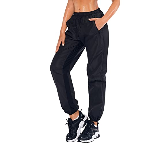 Gotoly Sauna Hose Damen Abnehmen Jogginghose Sporthose Hohe Taille Trainingshose Lang Schwitzhose mit Tasche Schnelltrocknend Sweathose Bauchkontrolle Oberschenkel Shaper für Laufen, Training, Gym