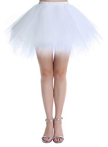 Dressystar LXQC Petticoats Minirock Kurz Unterrock Tutu Unregelmäßig Tüll Damen Mädchen Ballettrock Multi-Schichten Weiß S