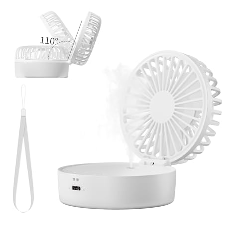 Tragbarer Ventilator mit Wassernebel, USB Aufladbarem Mini Handventilator mit 5 Geschwindigkeiten, Tragbarer Kühlnebel Tischventilator, Persönlicher Klein Ventilator für Reisen Zuhause Draußen (Weiß)