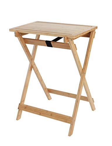 WENKO Klapptisch Lugo, Beistelltisch mit abnehmbarem Tablett, praktischer Tisch für Küche, Wohnzimmer, Balkon und Terrasse, zusammenklappbar, aus echtem Bambus, 60 x 79 x 52 cm, Natur