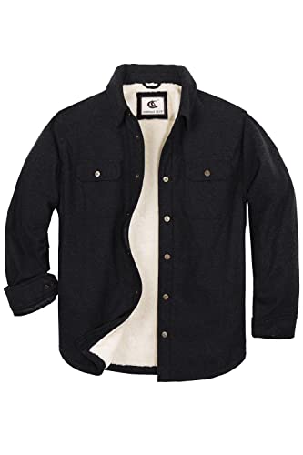 Coevals Club Herren Flanell Jacke Hemd Sherpa Holzfällerhemd Flanellhemd Langarm Kariertes Druckknöpfe Baumwolle Winter Hemd (Schwarz #9 L)