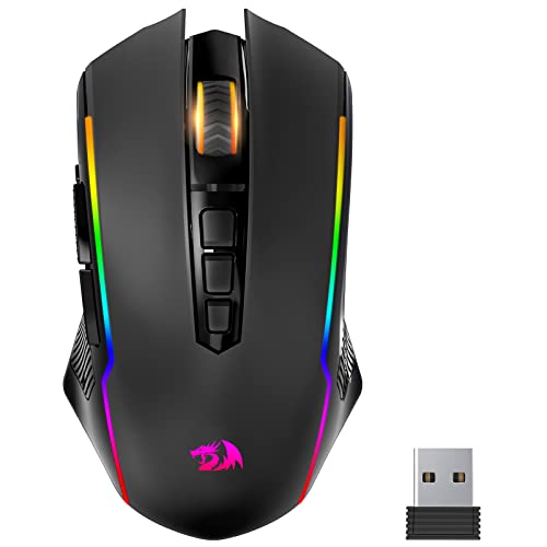 Redragon Gaming Maus Kabellose, RGB Wiederaufladbare Gaming-Maus mit 9 Macro Editing Programmierbare Tasten/8000 DPI, Ergonomische Wireless Gaming Maus, 70Hrs für PC/Mac Gamer