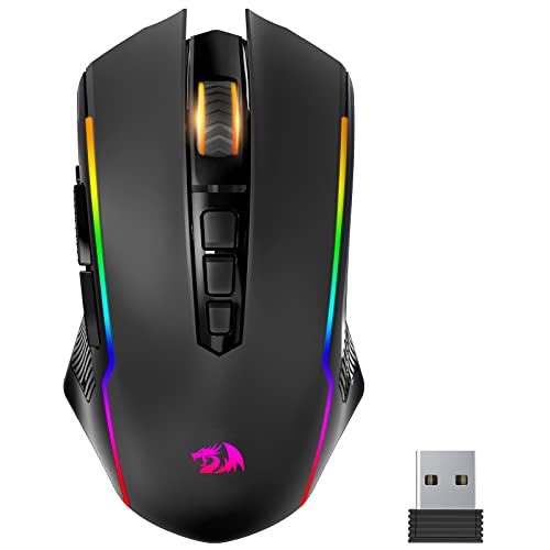 Redragon Gaming Maus Kabellose, RGB Wiederaufladbare Gaming-Maus mit 9 Macro Editing Programmierbare Tasten/8000 DPI, Ergonomische Wireless Gaming Maus, 70Hrs f¨¹r PC/Mac Gamer