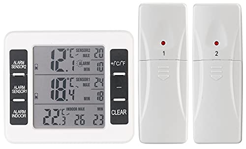 Rosenstein & Söhne Kühlthermometer: Digitales Funk-Kühl- & Gefrierschrank-Thermometer mit Raumthermometer (Min Max Thermometer, Thermometer für Kühlschrank, Temperaturüberwachung)