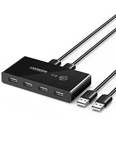 UGREEN USB Switch 2PC KVM USB Switch 2 In 4 Out für stabile Datenübertragung Umschalter mit 2 USB Kabel für Tastatur, Maus, Drucker, Scanner, USB Sticks, Externe Festplatte, Headsets usw.