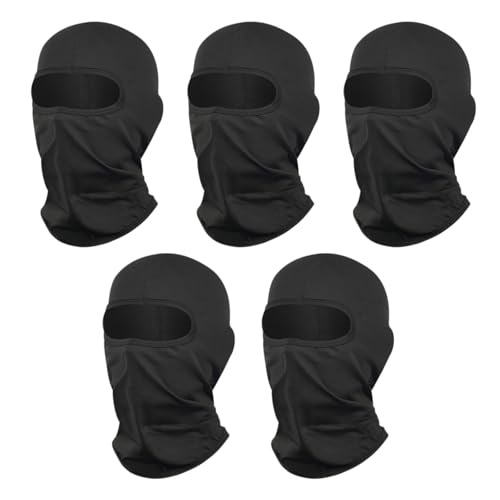 ATSNOSH 5 Stück Sturmhauben für Damen und Herren, Motorradmaske, Balaclava, Skimaske, Fahrrad Gesichtsmaske, Hals Gaiter, UV-Schutz (DE/NL/SE/PL, Alphanumerisch, Einheitsgröße, Schwarz)