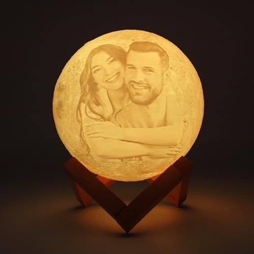 Q&K Personalisiert Mondlampe mit Foto, Lampe 16 Farben LED 3D Nachtlicht, Paare Familie Hochzeitstag Jahrestag Geschenk für Valentinstag, Freundin, Frauen, Kinder, Mama