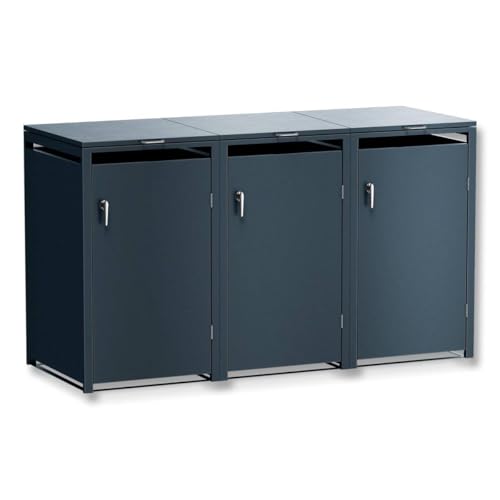 Metzler Mülltonnenbox 3er 240L aus massivem Stahl in Anthrazit | 3 Tonnen | wetterfest Container | Abfallbehälter | Tonnenhaus | abschließbar | Gartenbox | Müllbox