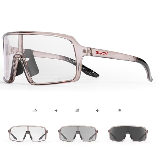 SCVCN Fahrradbrille Selbsttönend für Herren Damen photochrome Sport Sonnenbrille Klar Rennrad Brille TR90 Rahmen Schnelle Radfahren MTB Radbrille mit UV400 Schutz Sportbrille für Laufen Fahren