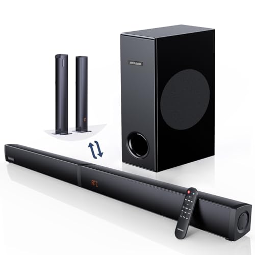 MEREDO Soundbar für TV Geräte PC Gaming Soundbar mit Subwoofer 2.1CH Abnehmbare 2-in-1 Computer Lautsprecher USB Audio Übertragung und verstellbarem Bässen/Höhen 5 EQ - HD-ARC/BT 5.4/Optisch/AUX-80cm