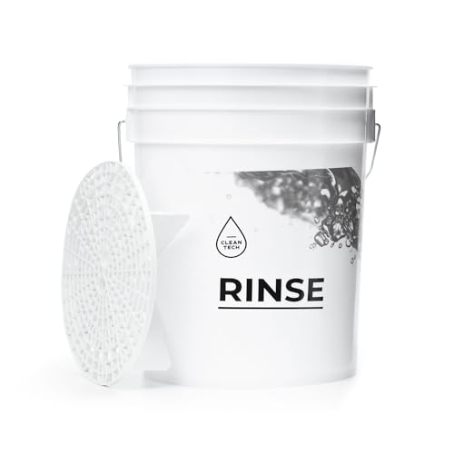 CLEANTECH CO Wascheimer 20 Liter Schmutzsieb Eimereinsatz + Doppelter Eimerwagen |WASH Rinse|, Größe:Eimer + Schmutzsieb WEIß