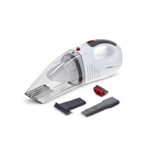 SEVERIN 3-in-1 Akku Handstaubsauger S'POWER home & car, kabelloser Nass- & Trockensauger mit 7,4V Li-Ionen Akku, Autostaubsauger inkl. 12V-Ladekabel, weiß/rot, HV 7144