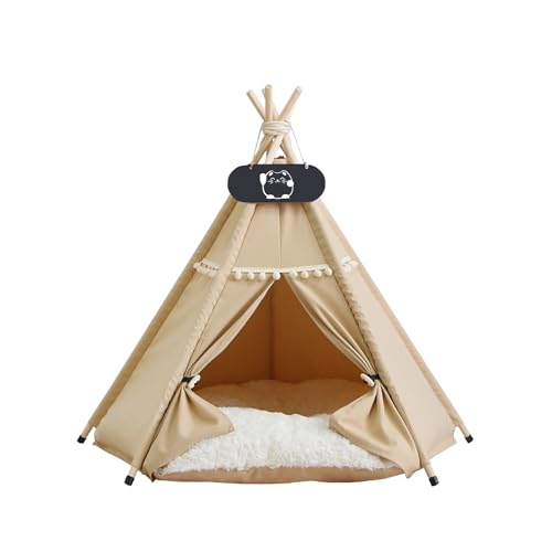 Whiwhi Tipi Zelt für Haustiere mit Doppelseitigem Kissen Hundezelt Abnehmbar und Waschbar Luxery Hundehöhle Katzenzelt und Haustierhäuser 40x40x50cm