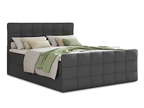 Boxspringbett Best Lux mit Fußteil, 2 Bettkästen und Topper - Doppelbett, Bonell-Matratze, Polsterbett, Bett, Betten, Bettgestell, Schlafzimmer (Graphit (Inari 94), 140 x 200 cm)