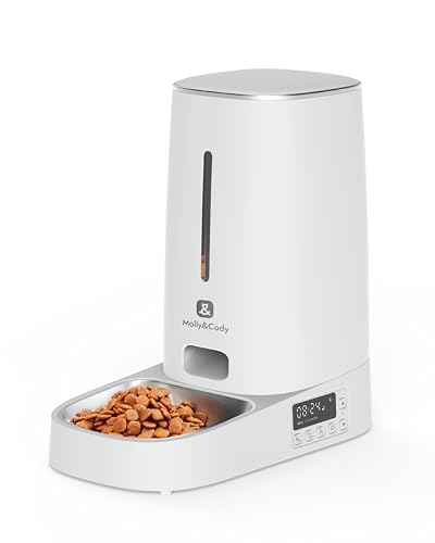 Molly&Cody BALOU Futterautomat für Katzen & Hunde (4L Behälter, automatischer Futterspender für Trockenfutter, Fütterung nach Zeitplan, LED Anzeige, Tastensperre, duale Stromversorgung, Edelstahl)