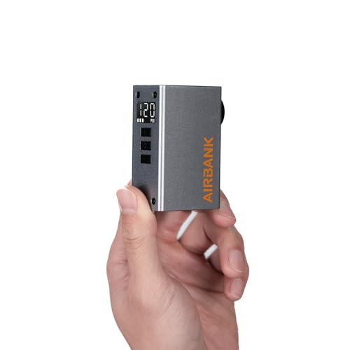 AIRBANK Mini-Fahrradpumpe mit Manometer, Pocket 2 PRO, tragbare elektrische Fahrradpumpe 120 PSI, wiederaufladbare Luftpumpe für Rennrad, Mountainbike, Sportbälle für Schrader- und Presta-Ventil