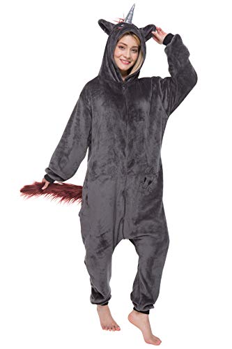 corimori 1852 Ruby Punk-Einhorn Damen Herren Onesie Jumpsuit Anzug Einteiler Kostüm Verkleidung Gr. 170-180cm, Schwarz