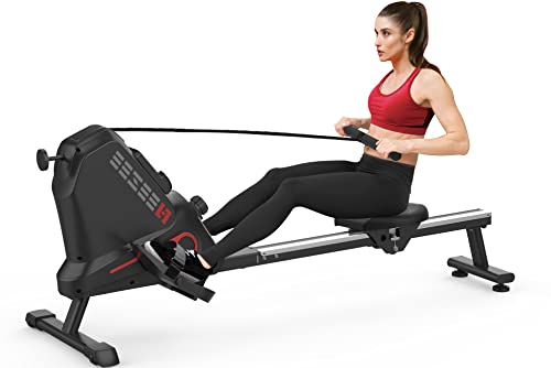 Neezee Rudergerät für das Heim-Fitnessstudio mit 16 einstellbaren Widerständen, leise, magnetische Widerstände, Indoor-Rudergerät mit Aluminiumschiene, kompaktes Display, platzsparendes Design