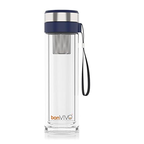 bonVIVO® VitaliTEA Insulated Glass Travel Mug with Stainless Steel Tea Infuser, 16 oz.