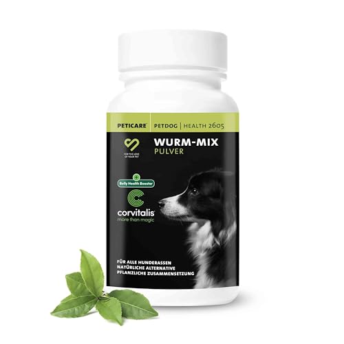Peticare Wurmkur Pulver für Hunde | effektive pflanzliche Entwurmung | vorbeugend & akuter Wurmbefall | Wurmmittel als Ergänzungsfutter mit 100% natürlichen Inhaltsstoffen | petDog Health 2605
