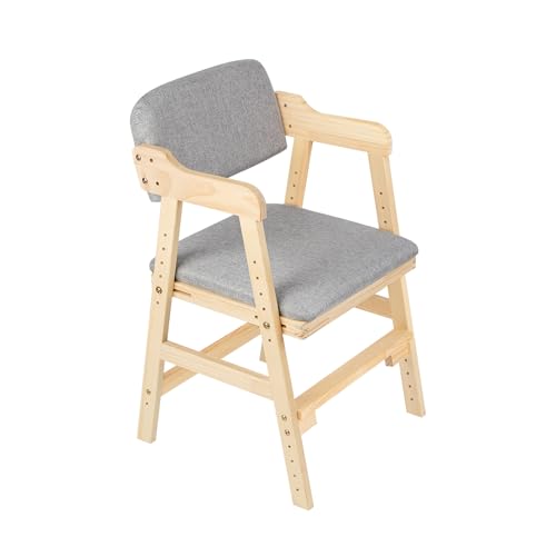 Mitwachsender Kinderhochstuhl, Hochstuhl für Kinder, Höhenverstellbar, Massivholz, höhenverstellbarer Holzhochstuhl für kinder von 2 bis 12 Jahren (48 * 46 * 78cm - Grau)