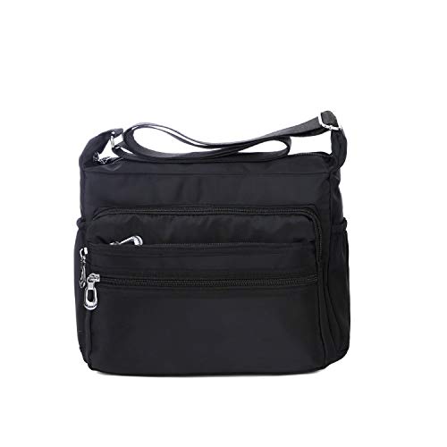 NOTAG Damen Umhängetasche, Wasserdicht Nylon Schultertasche Multi-Tasche Messenger Bag 2 Size (Schwarz, L)