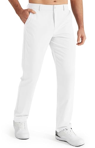 Libin Golfhose Herren Anzughose Chino Hose Slim Fit Stretch Stoffhose Golf Trousers Pants Stretchhose mit Reißverschluss 34W 32L Weiß