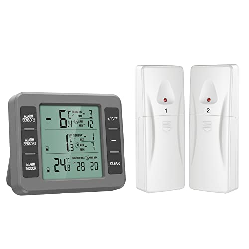 Ankilo Kühlschrank Thermometer, Upgrade Digital Thermometer mit 2 Sensor,Gefrierschrank Thermometer Wireless mit LCD-Display,Temperatur Alarm,Temperatur Tester für Haus