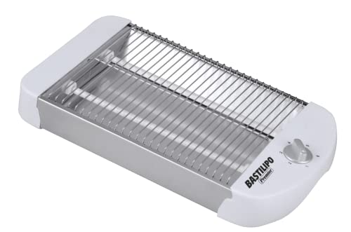 Bastilipo TPB-600 TPB-600 Toaster, horizontal, 600 W, 6 Leistungsstufen, 2 Widerstände, Krümelschublade und Kabelaufwicklung, Weiß, Aluminium