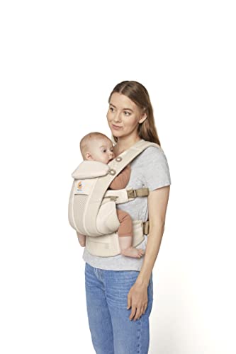 Ergobaby Omni Breeze Babytrage für Neugeborene ab Geburt bis 20kg, 4 Positionen SoftFlex Mesh Ergonomische Babybauchtrage Rückentrage Baby-Tragetasche, Natural Beige