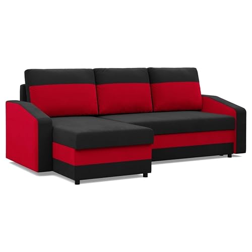 Mebligo - Ecksofa mit Schlaffunktion und Bettkasten Orion, Eckcouch Universelle Seite, Sofa L Form (BxTxH) 231 x 140 x 85 cm, Couch Wohnzimmer, Ecke Sofa, Schwarz + Marineblau (Mikro 15 + Mikro 22)