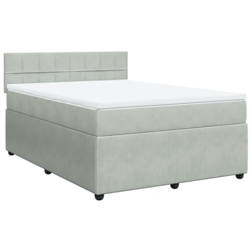 vidaXL Boxspringbett, Doppelbett mit Matratze Matratzenauflage, Bettgestell mit Lattenrost Kopfteil, Polsterbett Bett für Schlafzimmer, Hellgrau 160x200cm Samt
