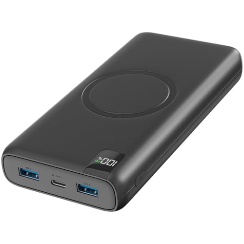 Strex Powerbank mit kabellosem Qi-Schnellladegerät - 27.000 mAh - 22,5W Schnellladegerät - USB-A/USB-C - LED-Anzeige - Universal Powerbank geeignet für iPhone/Samsung, u.a.
