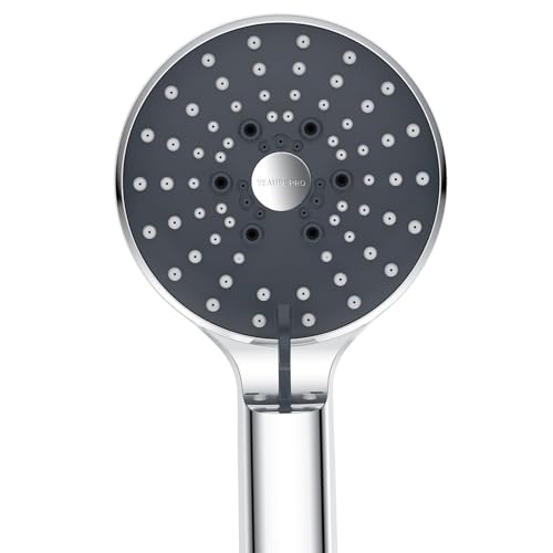 YEAUPE PRO Duschkopf, Hochdruck Duschkopf mit 6 Strahlarten, Anti-Kalk-Handbrause und einfache Installation ohne Werkzeug, Sparduschkopf für Gebiete mit hartem Wasser, Chrom