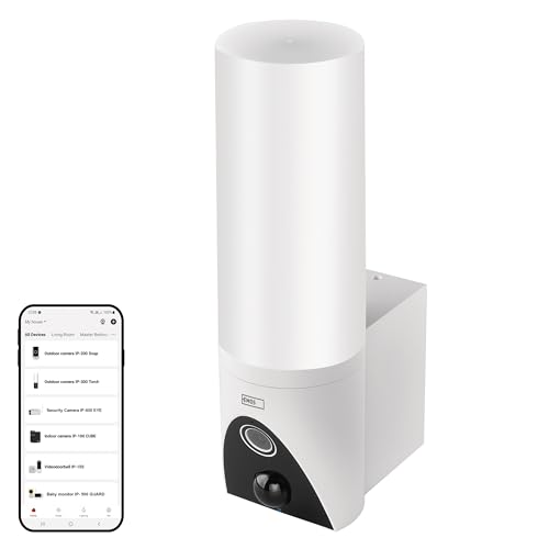 EMOS GoSmart Outdoor Überwachungskamera IP-300 Torch mit WiFi und App + 1200lm LED-Leuchte, rotierende 1080p IP-Kamera mit Licht, kompatibel mit Alexa, Google Assistant, ohne ABO-Falle, weiß