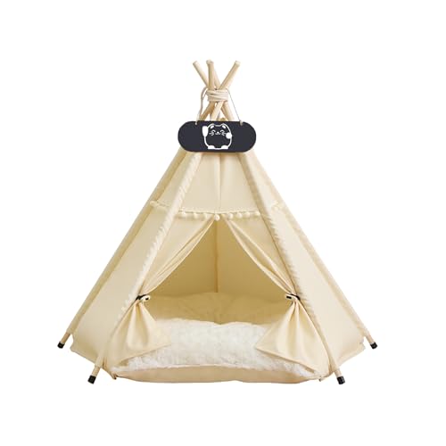 Whiwhi Tipi Zelt für Haustiere mit Doppelseitigem Kissen Hundezelt Abnehmbar und Waschbar Luxery Hundehöhle Katzenzelt und Haustierhäuser 40x40x50cm