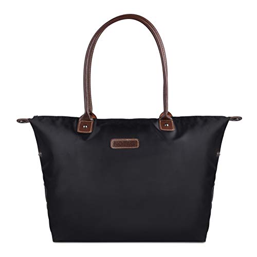 NOTAG Nylon Shopper, Wasserdicht Damen Handtasche Reise Faltbare Schultertasche für Einkaufen Strand (Schwarz)