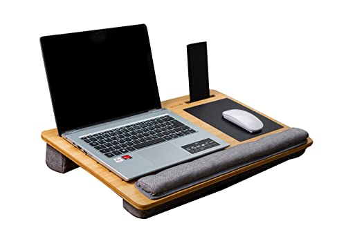 bensko Laptop unterlage aus Bambus 3in1 Laptop Tablet & Handyhalterung mit Mausunterlage & Handgelenkauflage Laptopkissen bis zu 17 Zoll für Schoß Tisch Bett & Sofa