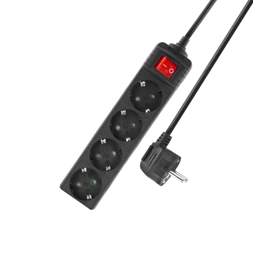 ACT Steckdosenleiste mit beleuchtetem Schalter, 4 Steckdosen, 2m Kabel, schwarz AC2440