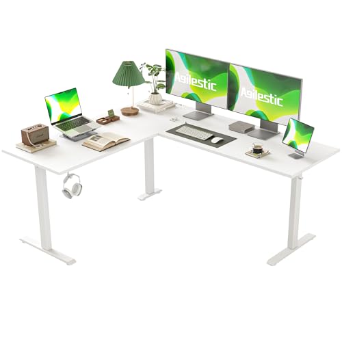 Agilestic L-förmig Höhenverstellbarer Schreibtisch, 160 x 140 cm Schreibtisch Höhenverstellbar Elektrisch, Eckschreibtisch Ergonomischer Steh-Sitz Tisch Computertisch, Weiß