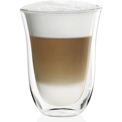 De'Longhi Gläser Set DLSC312, 2 doppelwandige Thermogläser mit Isolierfunktion für kalte und warme Getränke, widerstandsfähiges Borosilikatglas, Spülmaschinenfest, Fassungsvermögen 330 ml , 2 Stück