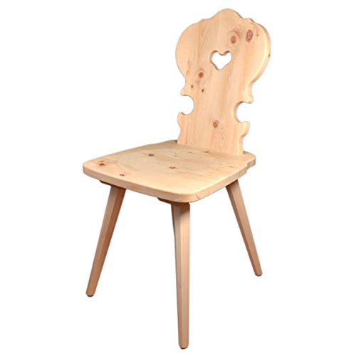 Hochwertiger Bauernstuhl aus 100% Zirbenholz - Traditioneller Holzstuhl – Landhausstuhl- Sitzhöhe: 45 cm, Sitztiefe: 38 cm - Handwerk aus Südtirol- - Holzstuhl mit Herz - Bauernstuhl mit Herz