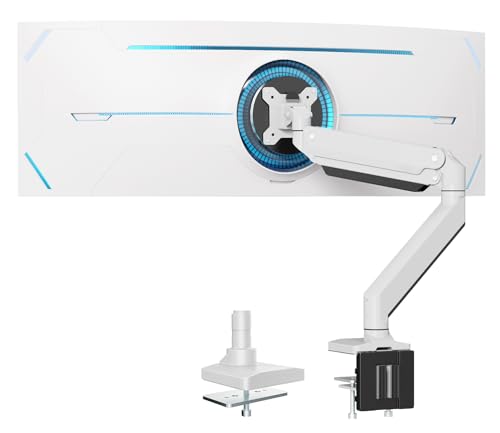 PUTORSEN Monitor Tischhalterung - Schwere Ausführung Premium Aluminium Schwenkbare Neigbare Höhenverstellbar Einarm Monitorhalterung für 17'-49' LED LCD, VESA 75x75-100x100mm Wiegt 18kg-White